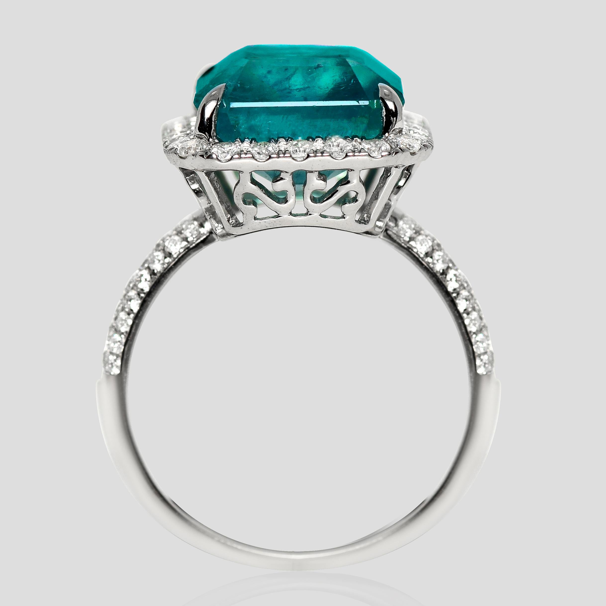IGI 14K 6.64 Ct Sambia Smaragd&Diamanten Antiker Verlobungsring (Smaragdschliff) im Angebot