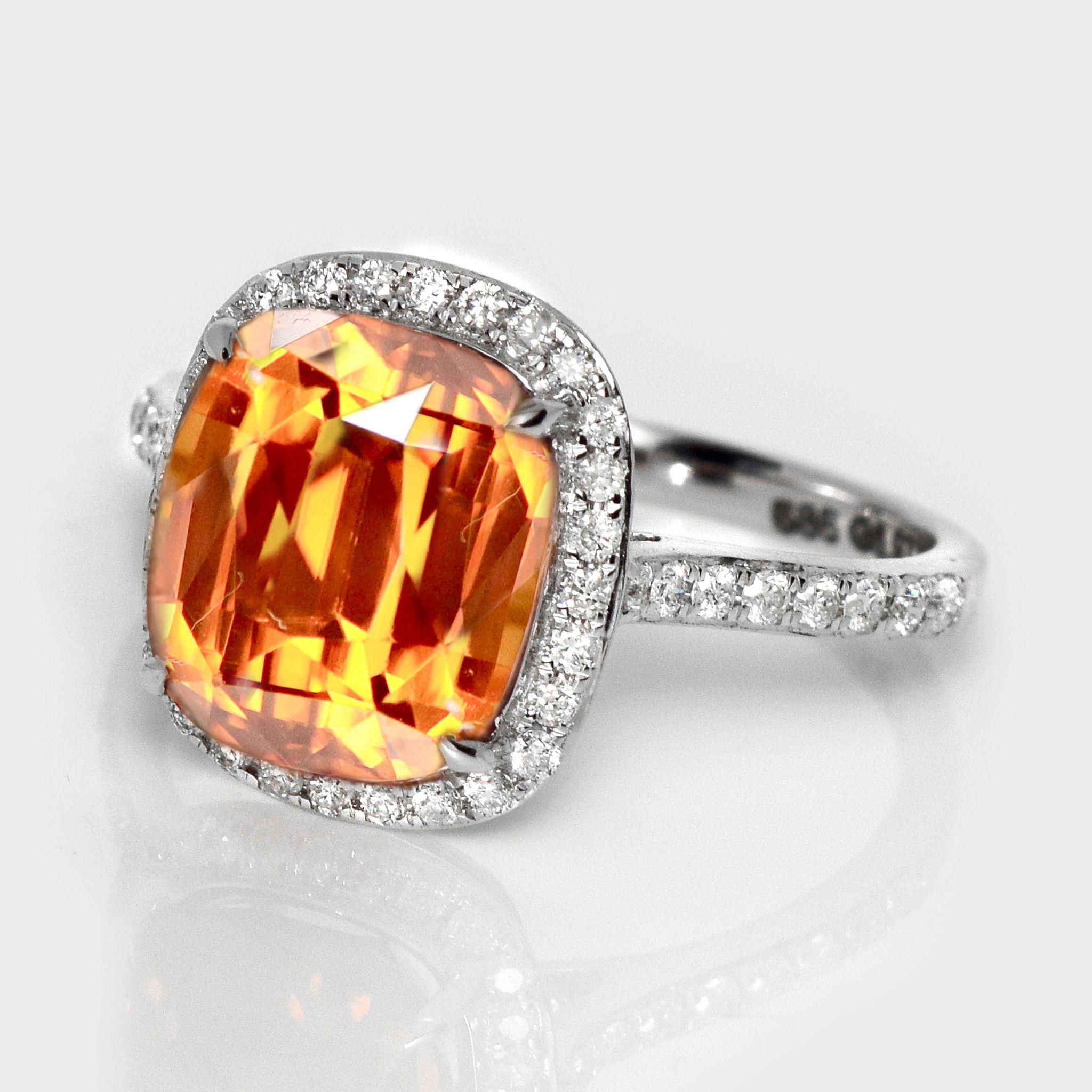 IGI 14K 6.97 Ct Natürlicher Orange Brauner Zirkon Antiker Art Deco Verlobungsring (Zeitgenössisch) im Angebot