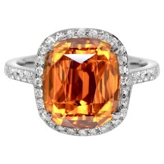 IGI 14K 6.97 Ct Circón Marrón Naranja Natural Anillo de Compromiso Art Decó Antiguo