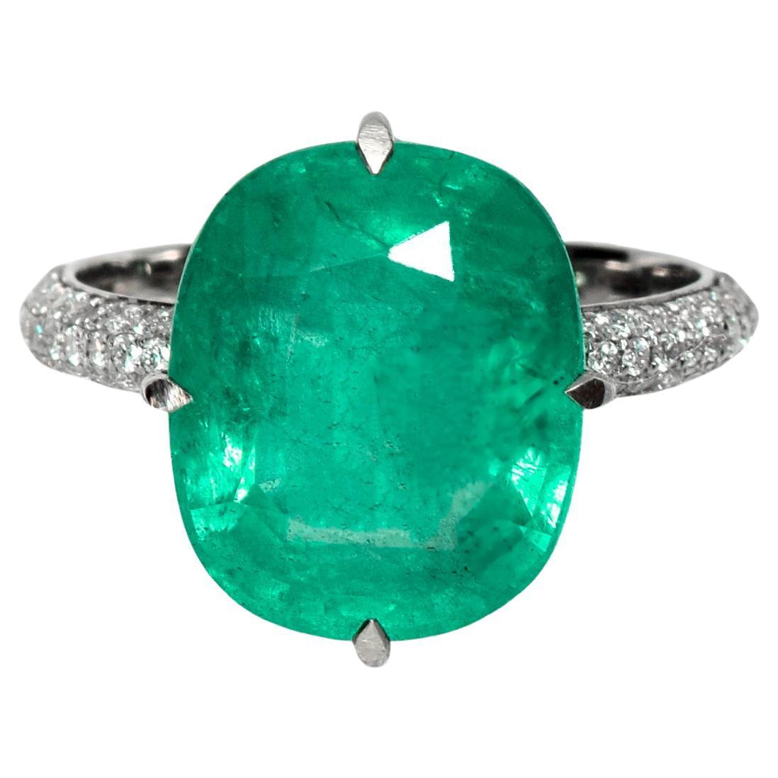 IGI 14k 7.17 Ctw Emerald & Diamond Antique Art Deco Style Engagement Ring