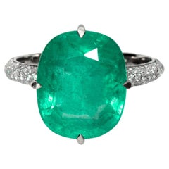 IGI 14k 7.17 Ctw Emerald & Diamond Antique Art Deco Style Engagement Ring