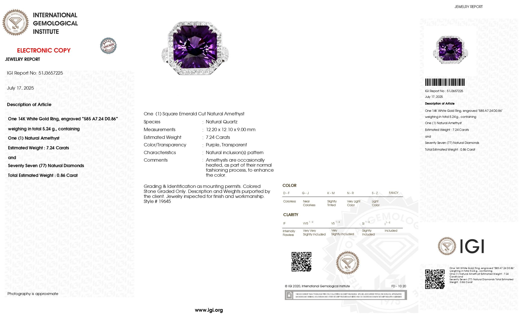 IGI 14K 7,24 ct  Anello di fidanzamento antico con diamanti Vivid Diamonds di colore viola naturale in vendita 2