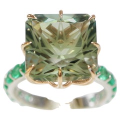 Final IGI 14k 7.40 Ct Prasiolite&Emeralds Antique Art Deco Style Engagement Ring