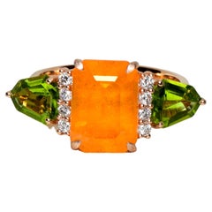 IGI 7.56 Carat Orange Garnet&Diamonds Antique Art Deco Engagement Ring