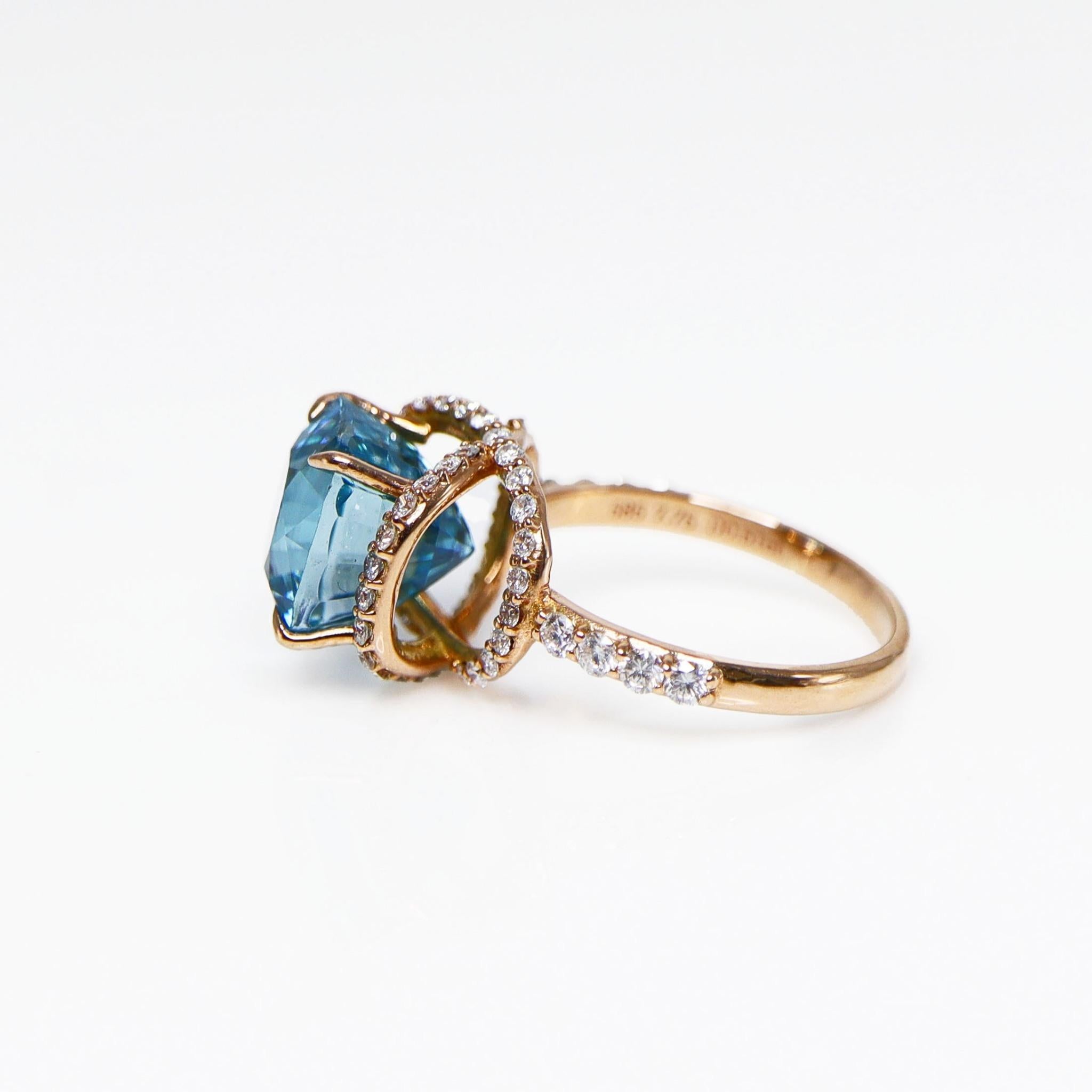 IGI 14k 7.75 Ct Natural Blue Zircon Antique Art Deco Style Engagement Ring Neuf - En vente à Kaohsiung City, TW