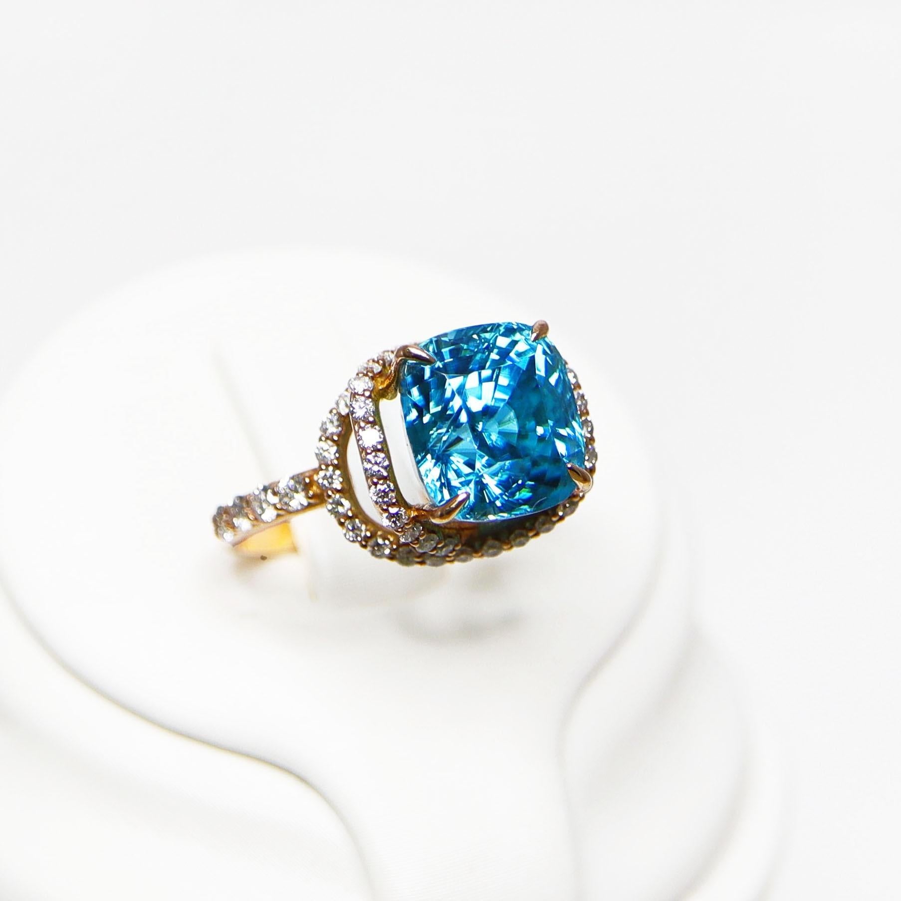 IGI 14k 7.75 Ct Natural Blue Zircon Antique Art Deco Style Engagement Ring en vente 1