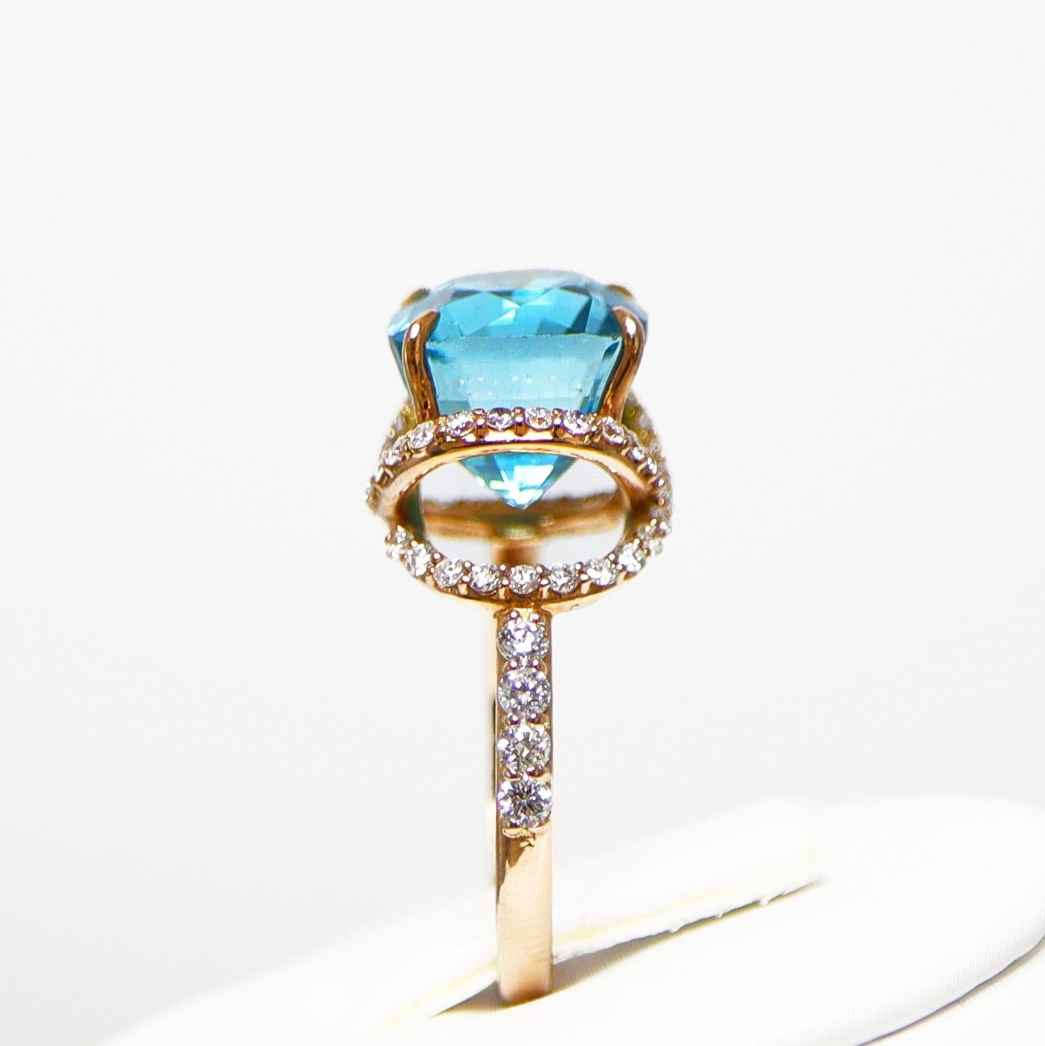 IGI 14k 7.75 Ct Natural Blue Zircon Antique Art Deco Style Engagement Ring en vente 2