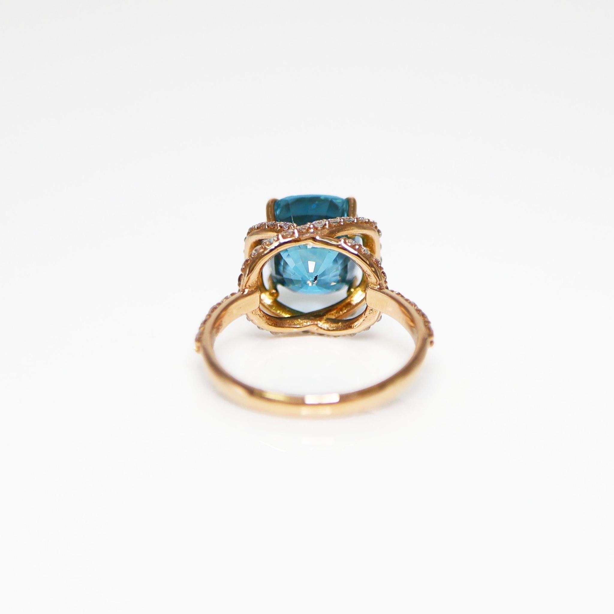 IGI 14k 7.75 Ct Natural Blue Zircon Antique Art Deco Style Engagement Ring en vente 3