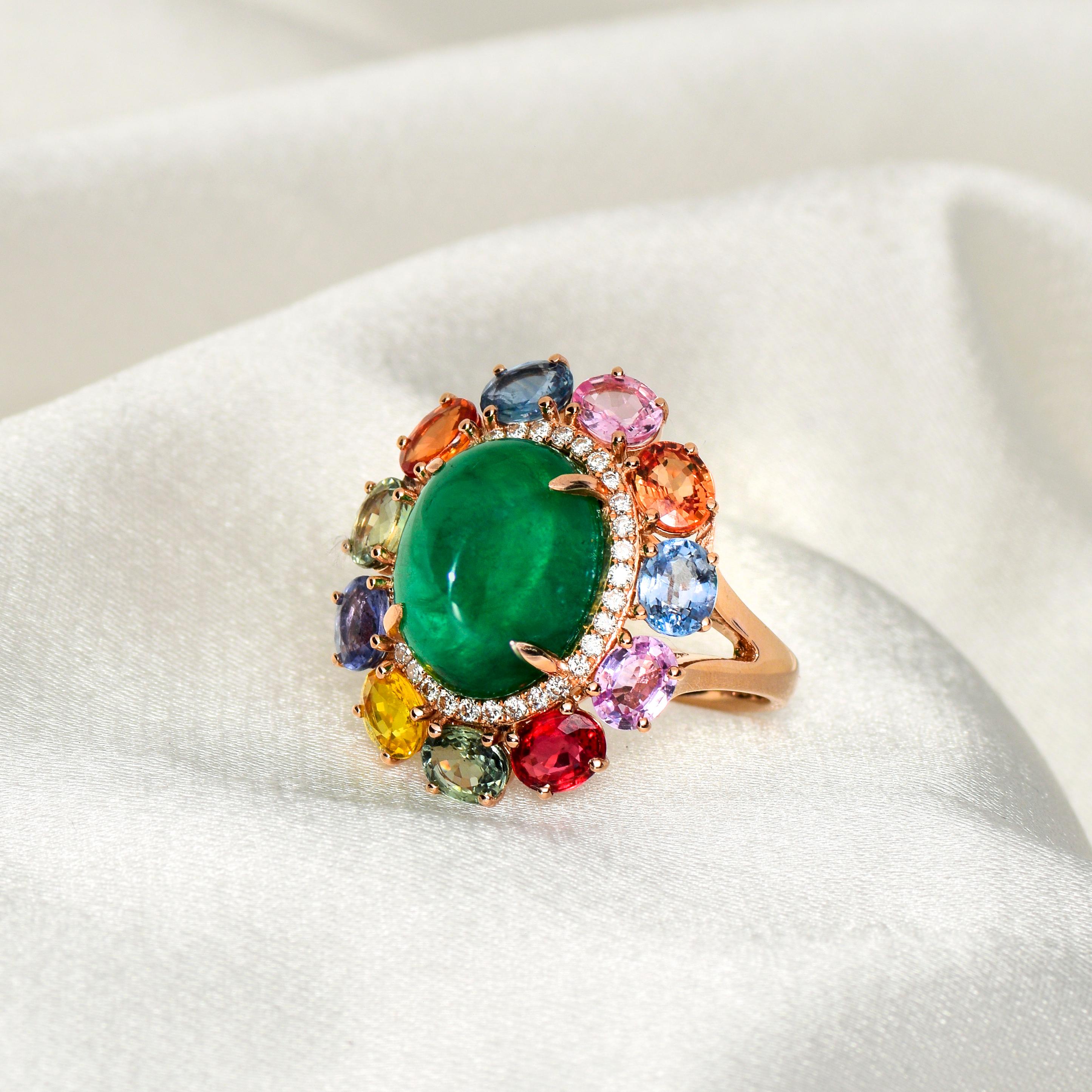 Sale*IGI 14k 7,93ct Smaragd & Sapphires&Diamant Antiker Art Deco Verlobungsring (Zeitgenössisch)
