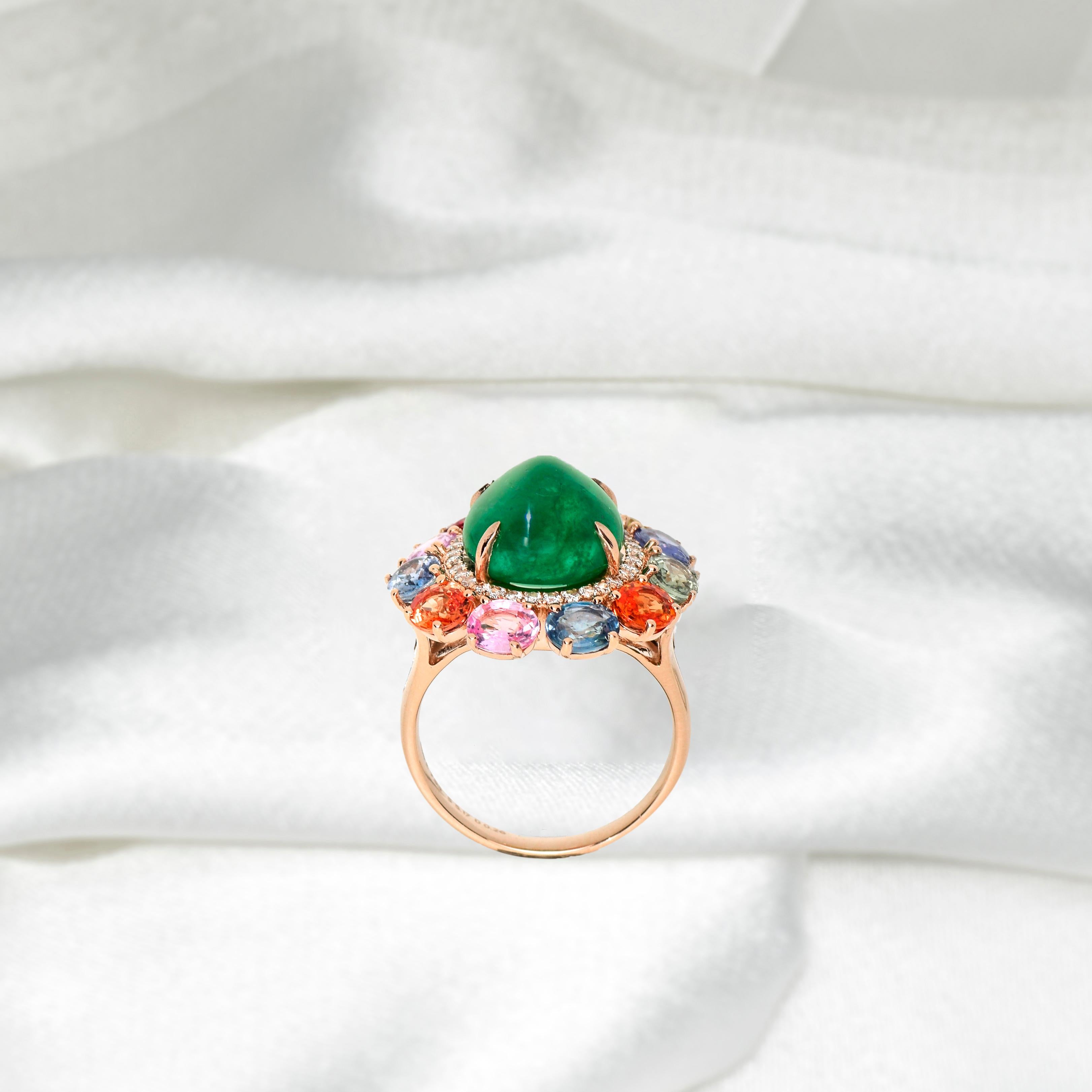 Contemporary *Sale*IGI 14k 7.93ct Emerald &Sapphires&Diamond Antique Art Deco Engagement Ring