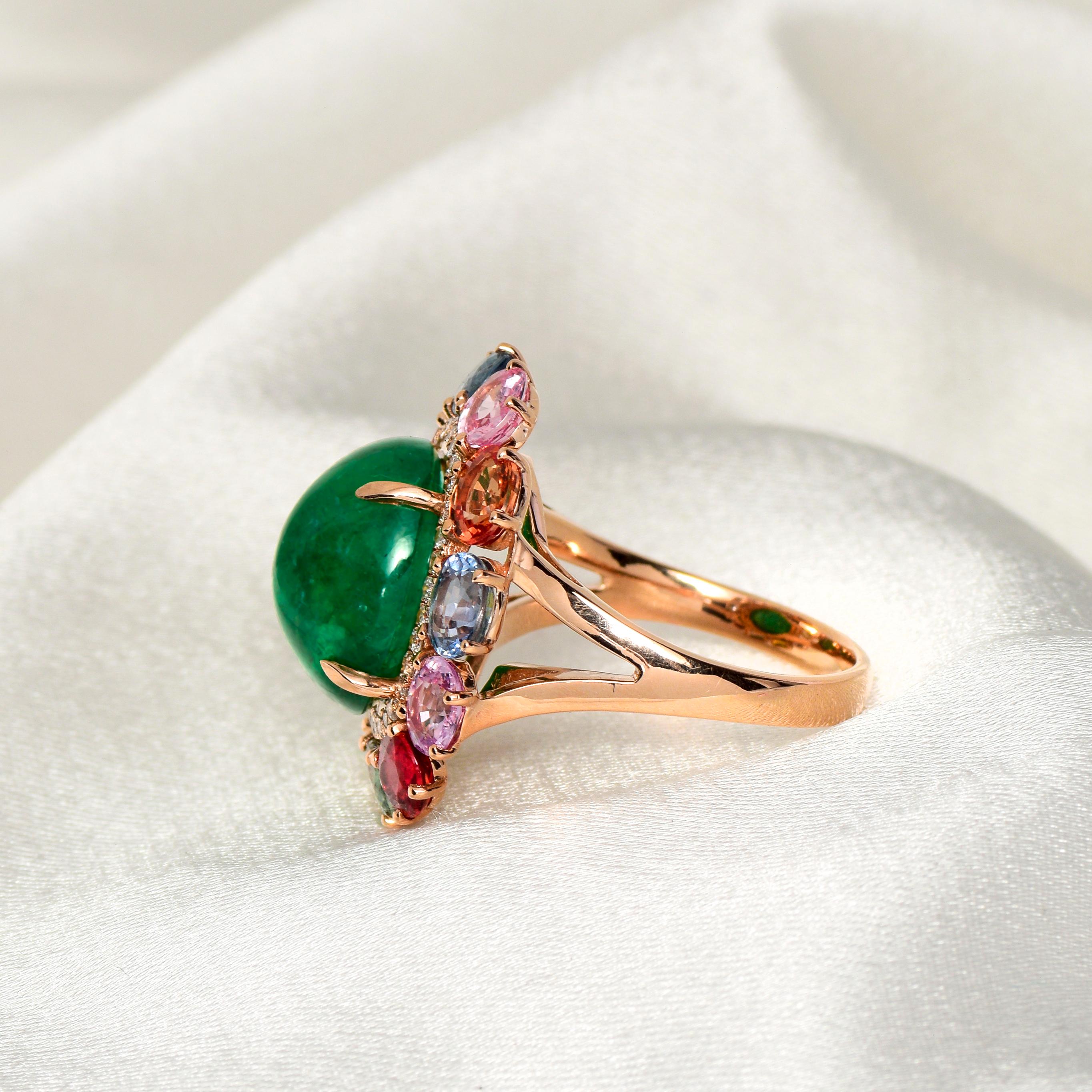 Cabochon *Sale*IGI 14k 7.93ct Emerald &Sapphires&Diamond Antique Art Deco Engagement Ring