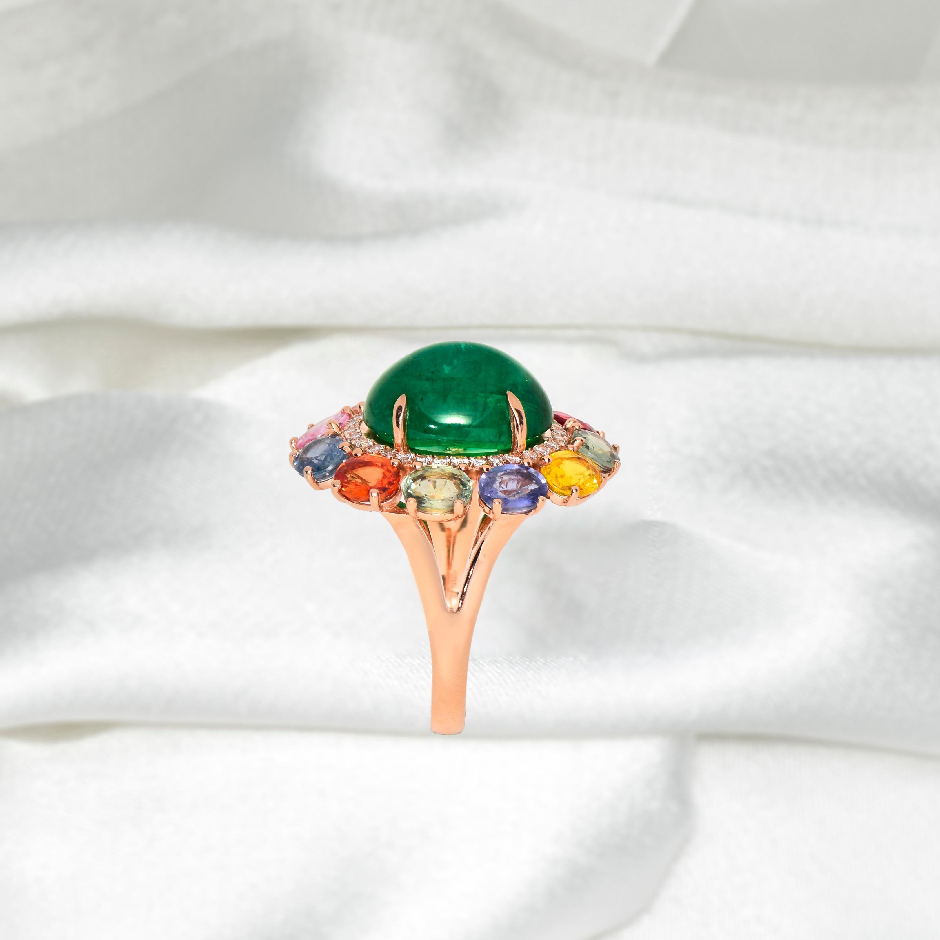 Sale*IGI 14k 7,93ct Smaragd & Sapphires&Diamant Antiker Art Deco Verlobungsring Damen