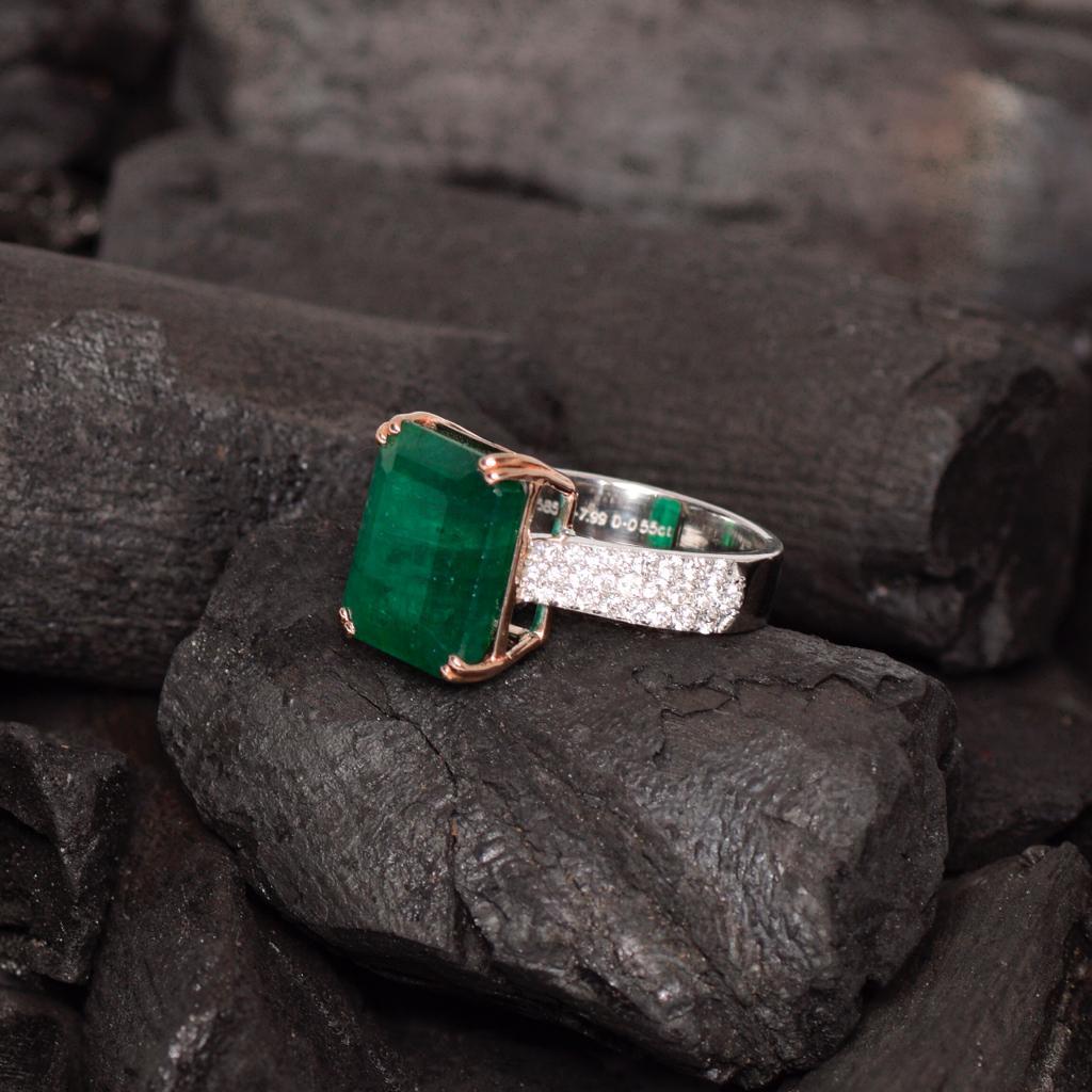 Contemporary *Sales* IGI 14K 7.99 Ct Emerald Diamond Antique Art Deco Style Engagement Ring