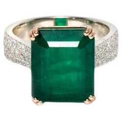 IGI 14K 7.99 Ct Emerald Diamond Antique Art Deco Style Engagement Ring