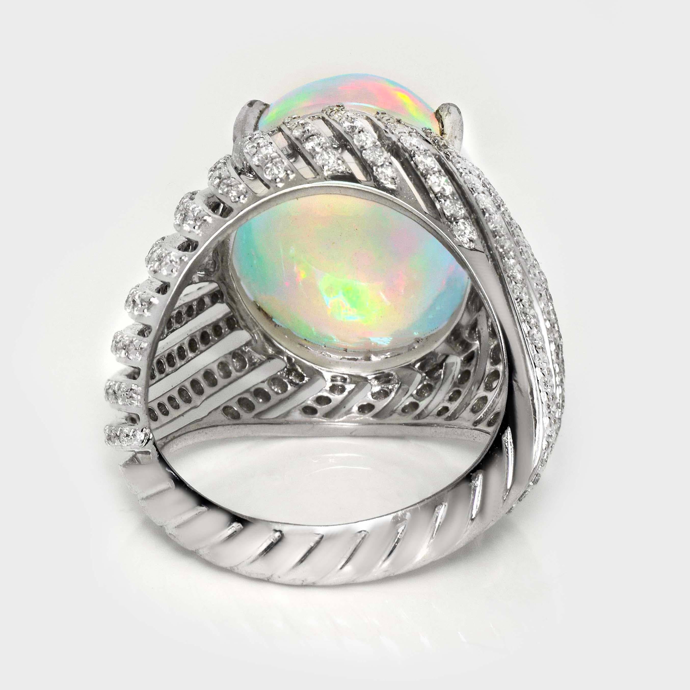 IGI 14K 8.24 ct  Natural Color Play Opal Diamonds Antique Engagement Ring For Sale 1