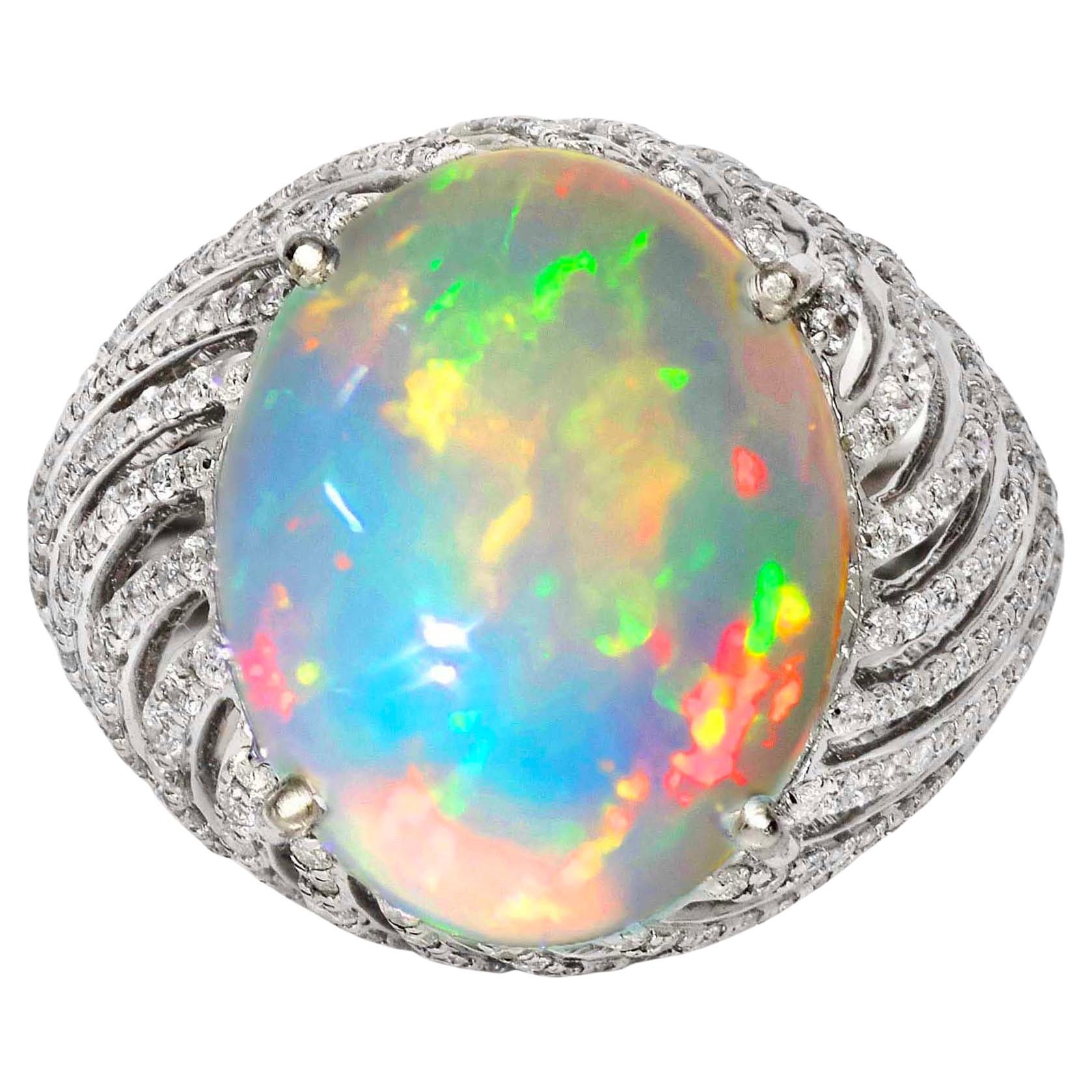 IGI 14K 8,24 ct  Anello di fidanzamento antico con diamanti opale di colore naturale