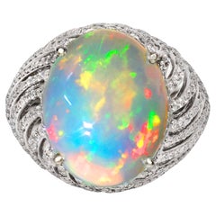 IGI 14K 8,24 ct  Color Natural Juego Ópalo Diamantes Anillo de Compromiso Antiguo