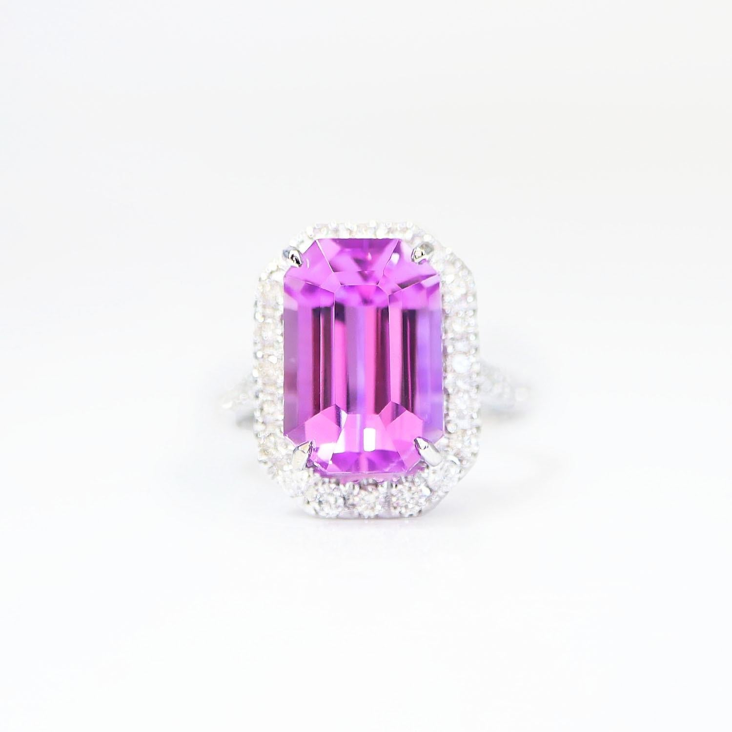 IGI 14K 8,25 Karat Kunzit&Diamant Antiker Art Deco Verlobungsring (Smaragdschliff) im Angebot