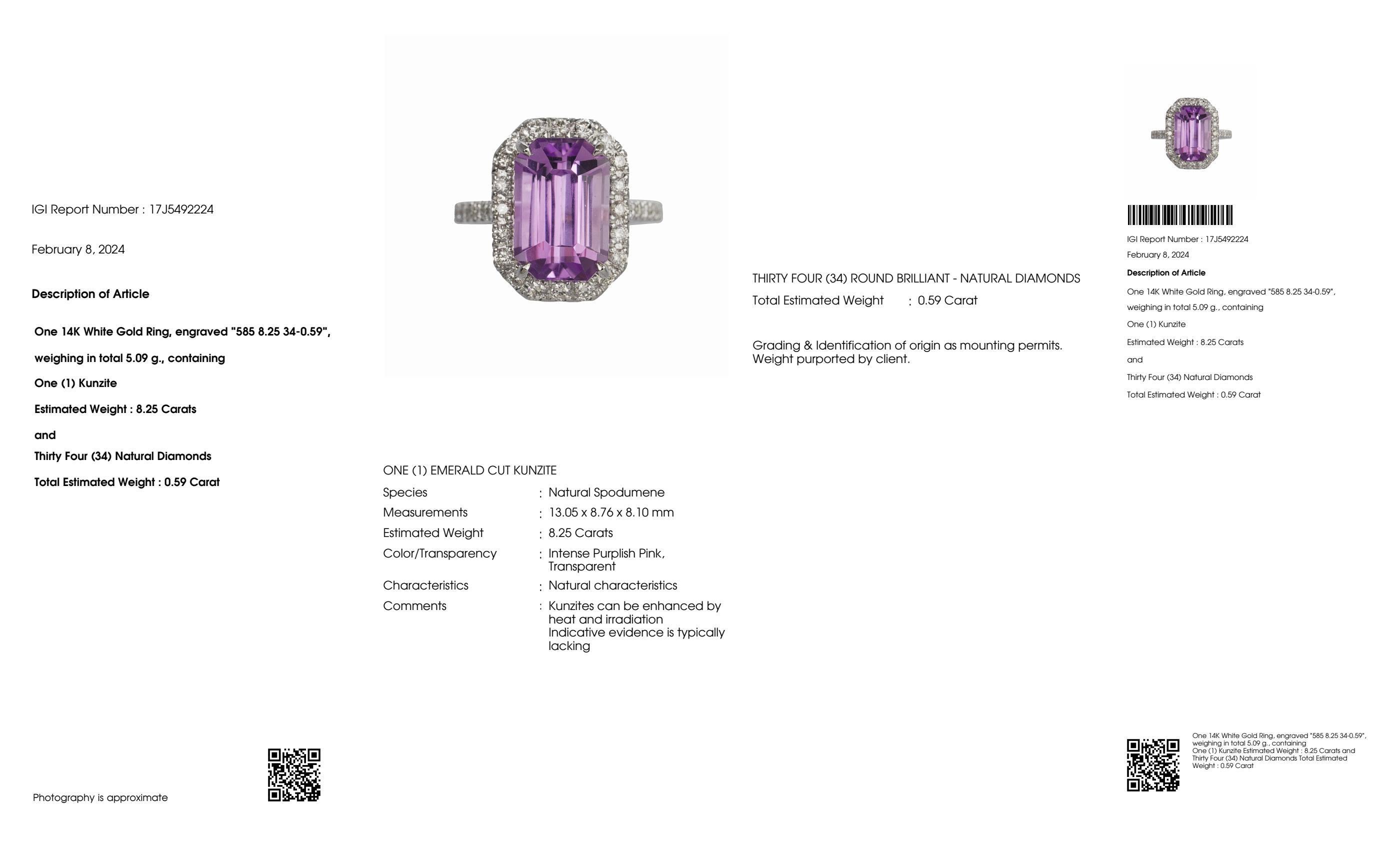 IGI 14K 8,25 Karat Kunzit&Diamant Antiker Art Deco Verlobungsring im Angebot 2