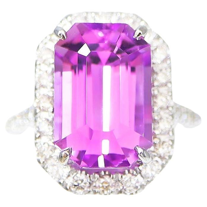 Bague de fiançailles Art déco ancienne en kunzite et diamants IGI 14 carats 8,25 carats