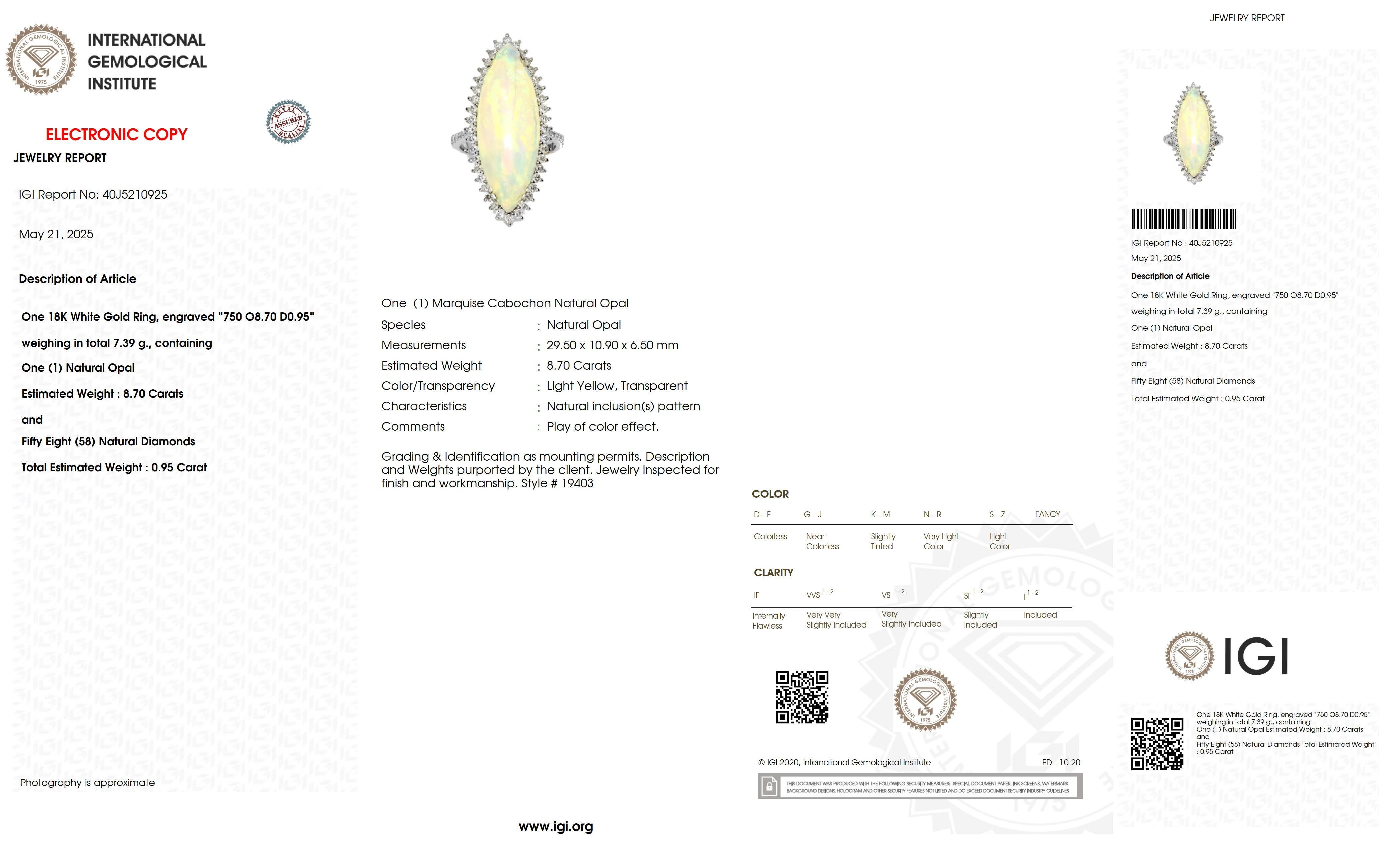 IGI 18K 8,70 ct  Antiker Verlobungsring mit natürlichen Farbspielen von Opal und Diamanten im Angebot 2