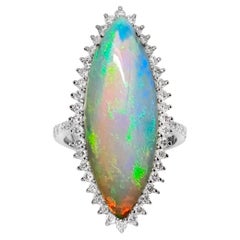 IGI 18K 8.70 ct  Natural Color Play Opal Diamonds Antique Engagement Ring
