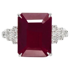IGI 14K 8.81 Ct Natural Unheated Ruby&Diamonds Antique Art Deco Engagement Ring