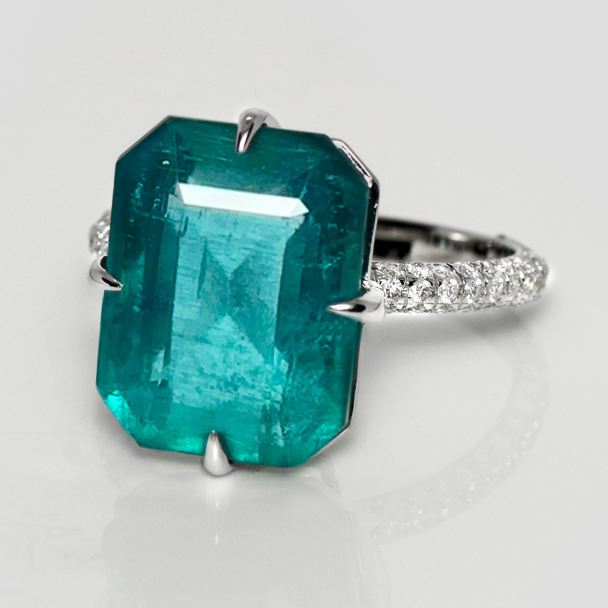 IGI 14K 8.95 Ct Zambia Esmeralda&Diamantes Anillo de Compromiso Antiguo Contemporáneo en venta
