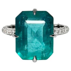 Anello di fidanzamento antico IGI 14K 8,95 Ct Zambia Emerald&Diamonds