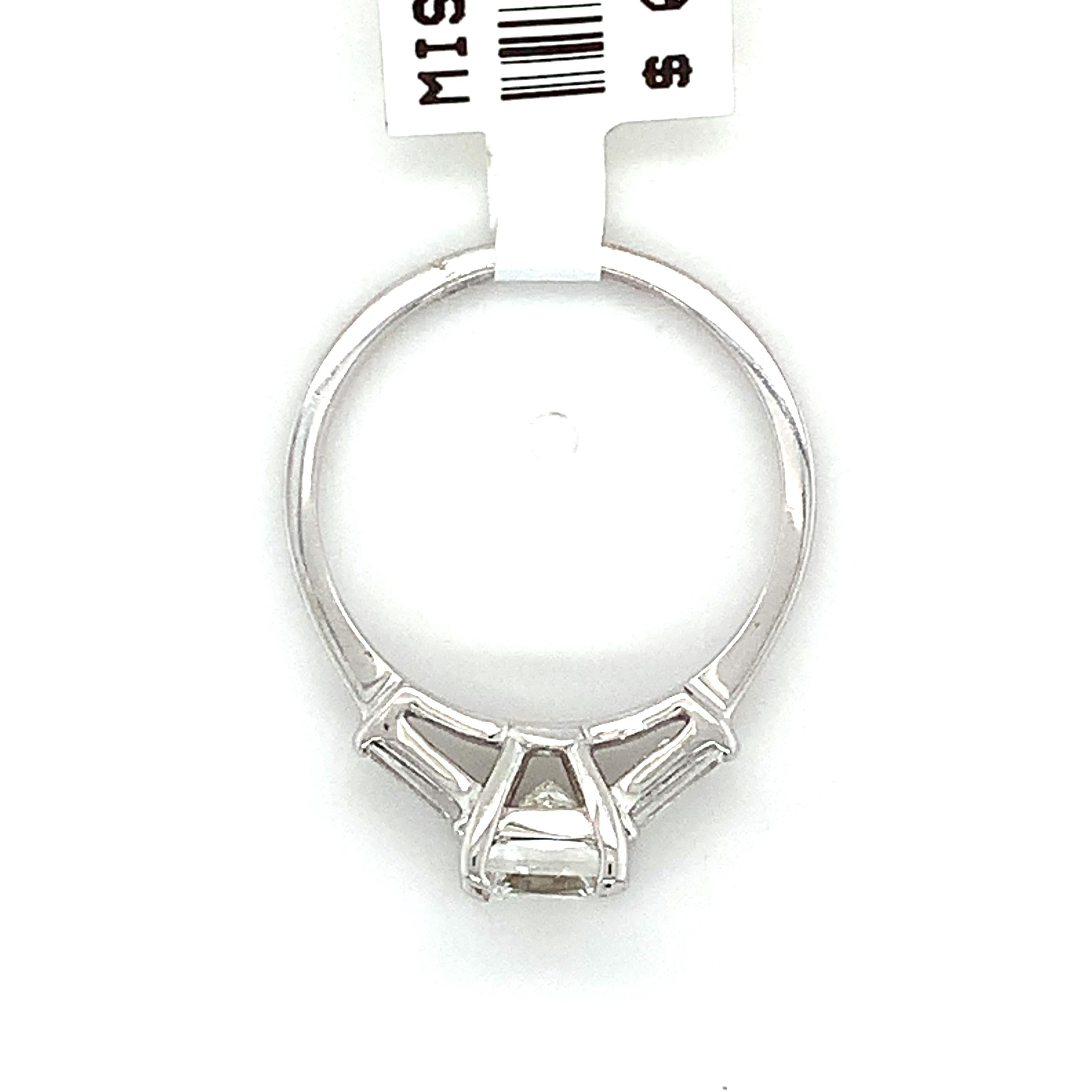 IGI 14k White Gold 1.01 Carat Princess Diamond W/ Tapered Baguette 3 Stone Ring 5