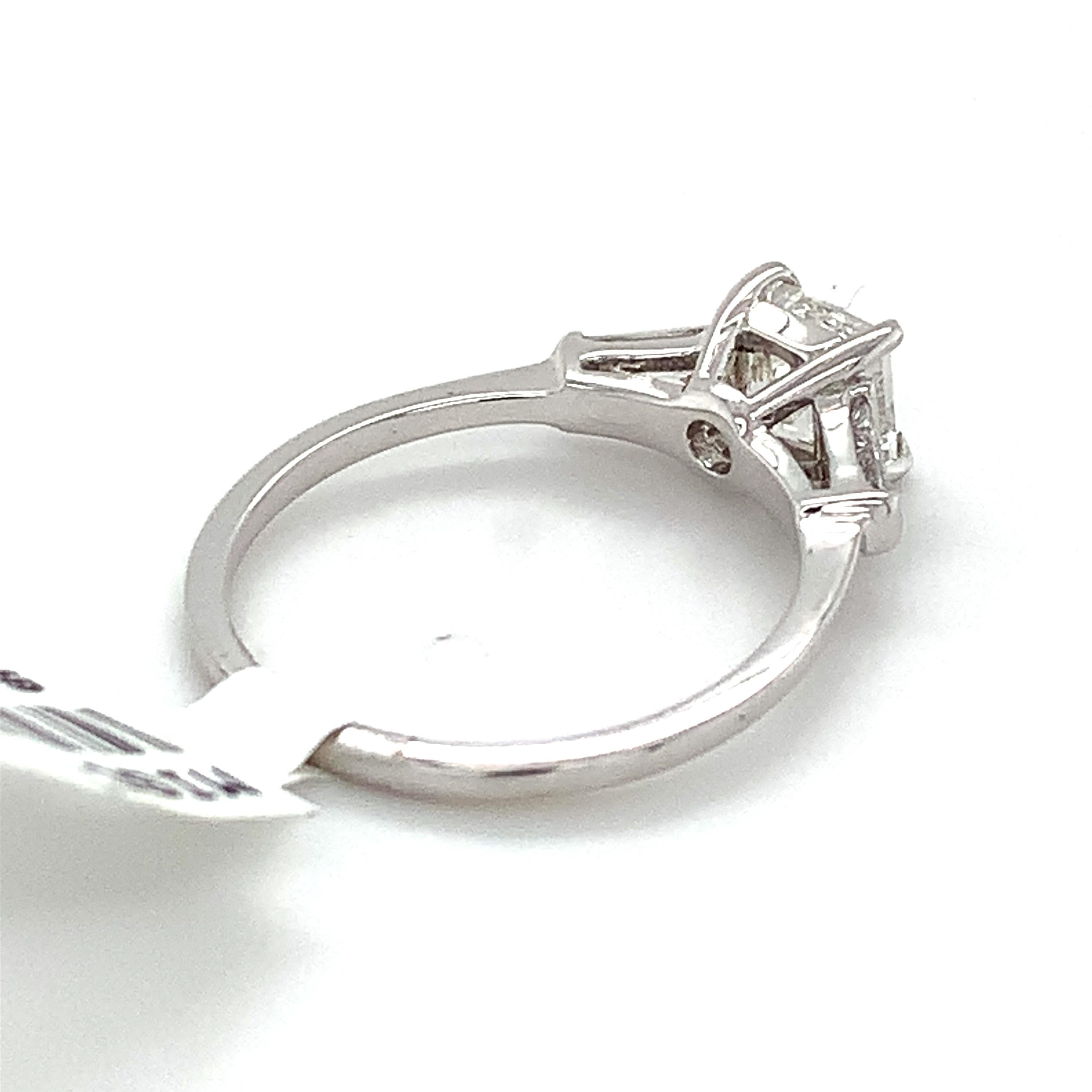 Women's or Men's IGI 14k White Gold 1.01 Carat Princess Diamond W/ Tapered Baguette 3 Stone Ring
