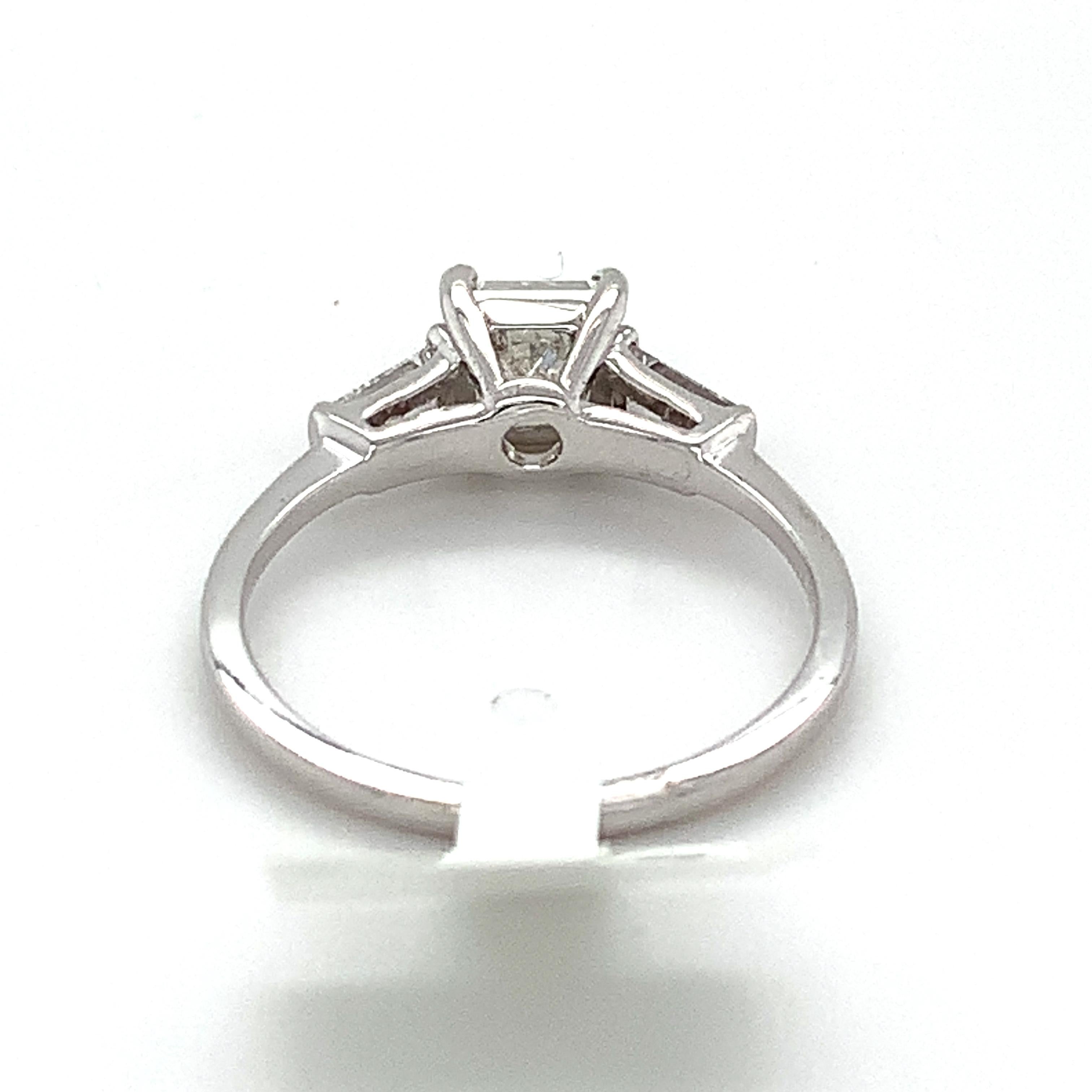 IGI 14k White Gold 1.01 Carat Princess Diamond W/ Tapered Baguette 3 Stone Ring 1