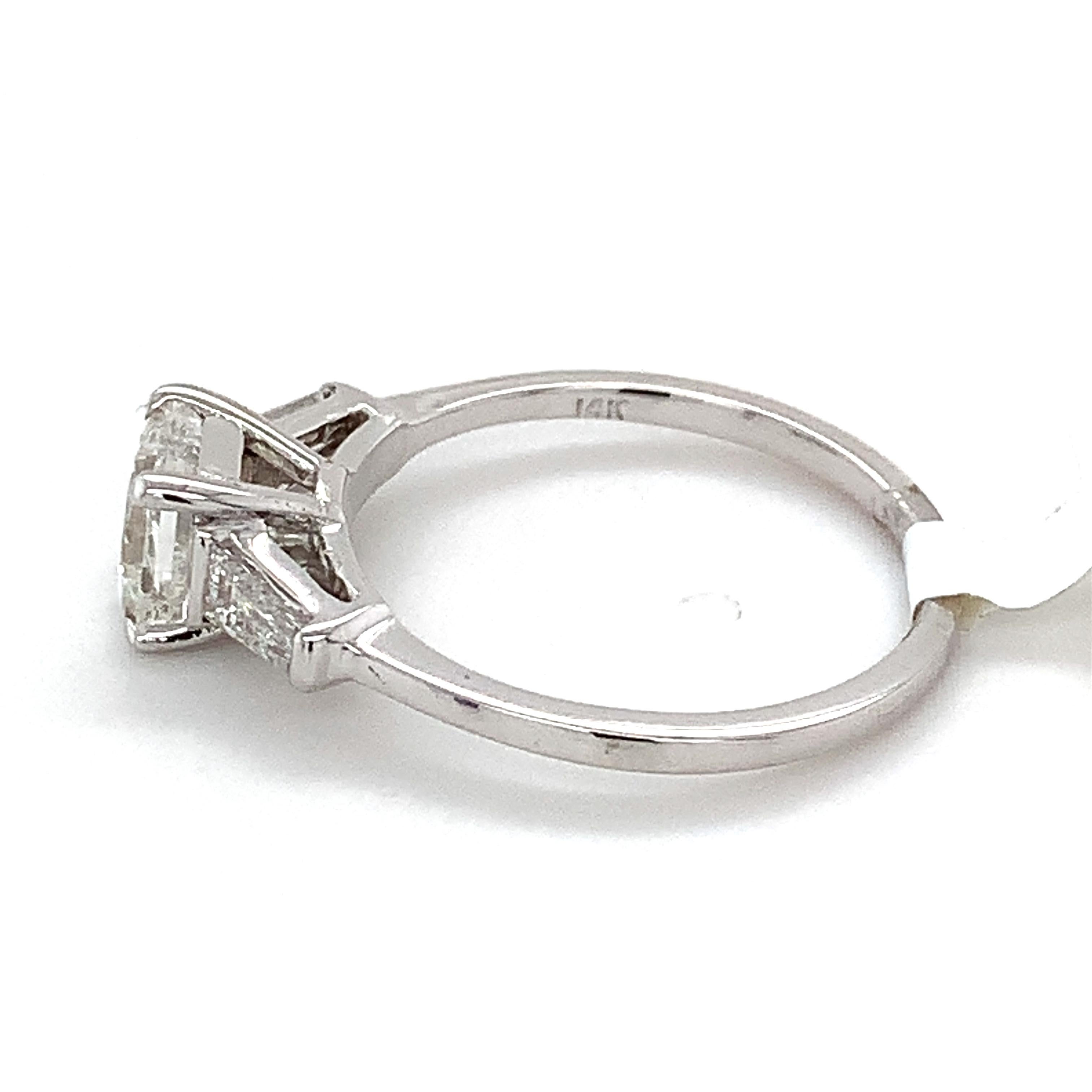 IGI 14k White Gold 1.01 Carat Princess Diamond W/ Tapered Baguette 3 Stone Ring 3
