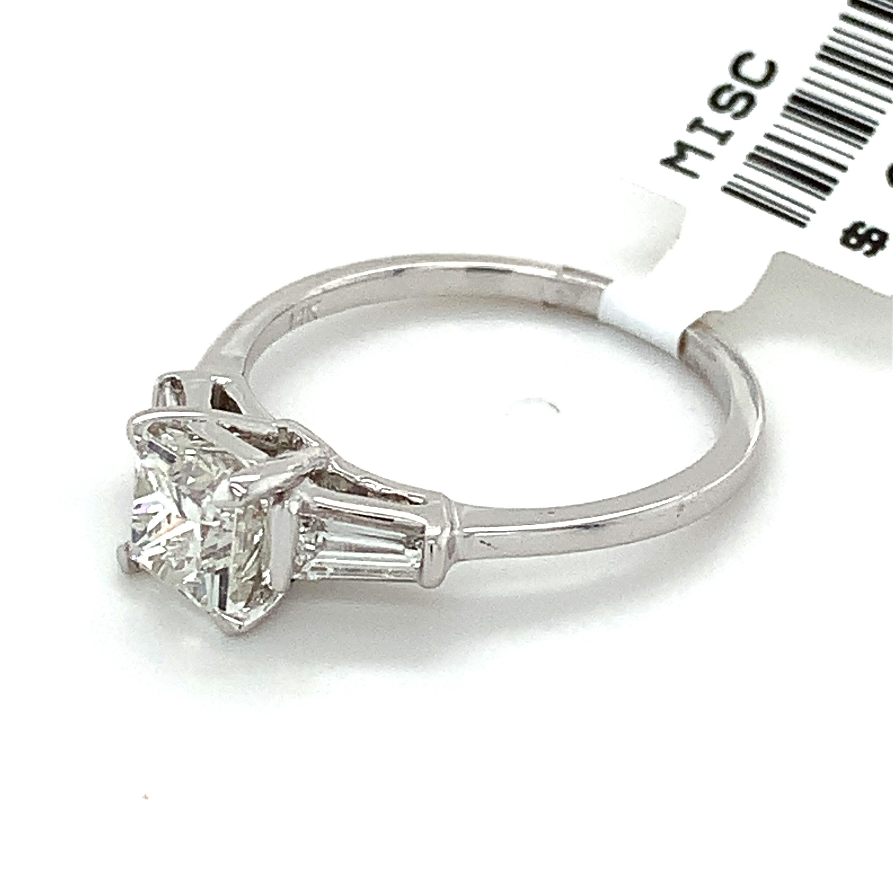 IGI 14k White Gold 1.01 Carat Princess Diamond W/ Tapered Baguette 3 Stone Ring 4