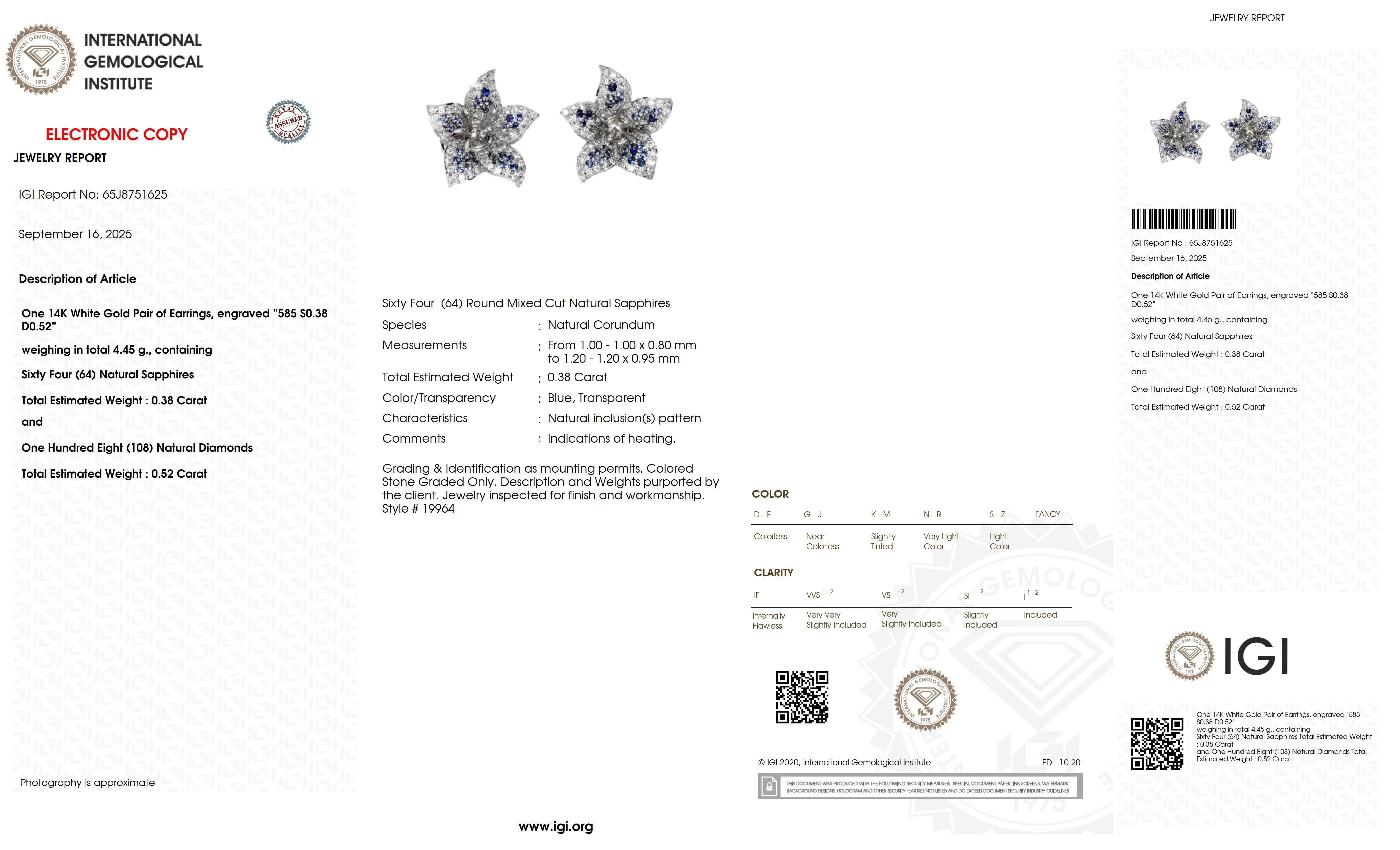 Orecchini con zaffiri blu naturali e diamanti in oro bianco 14K IGI in vendita 2