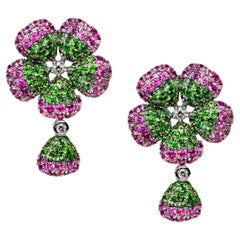 Boucles d'oreilles IGI en or blanc 14K, saphirs et diamants roses naturels