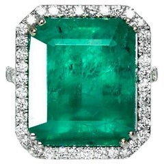 IGI 18K 15.50 Ct Emerald Diamond Antique Art Deco Style Engagement Ring