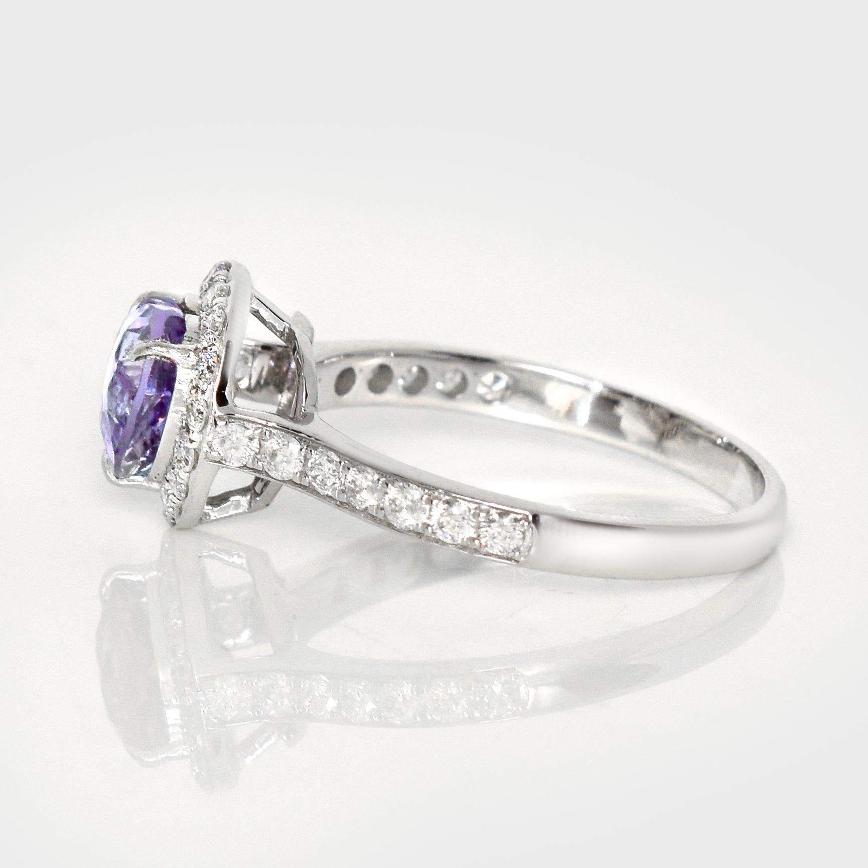Heart Cut IGI 1.58 Ct 14K White Gold Blue Spinel&Diamonds Engagement Ring For Sale