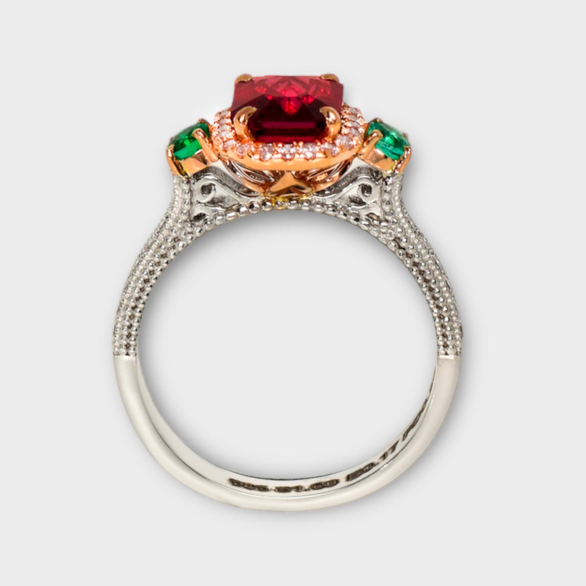 IGI 1.60 Ct 14K White Gold Intense Red Spinel&Pink Diamonds Engagement Ring In New Condition For Sale In Kaohsiung City, TW