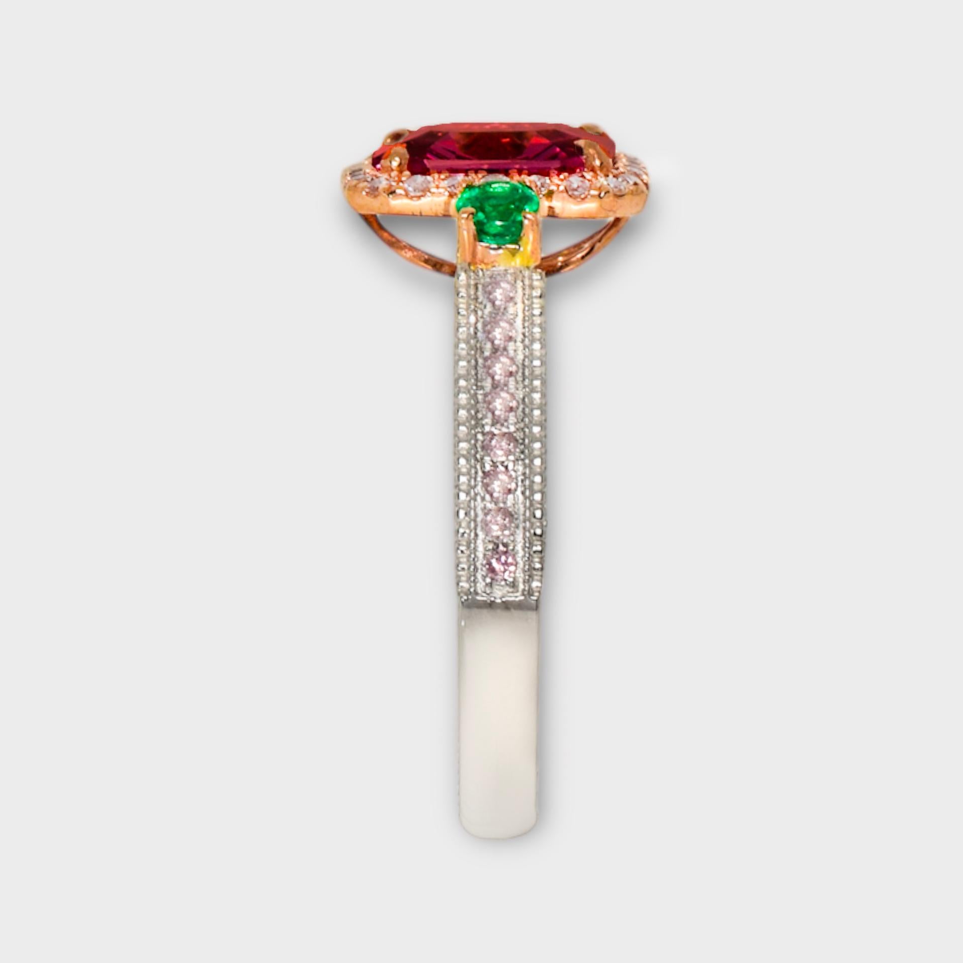 Women's IGI 1.60 Ct 14K White Gold Intense Red Spinel&Pink Diamonds Engagement Ring For Sale