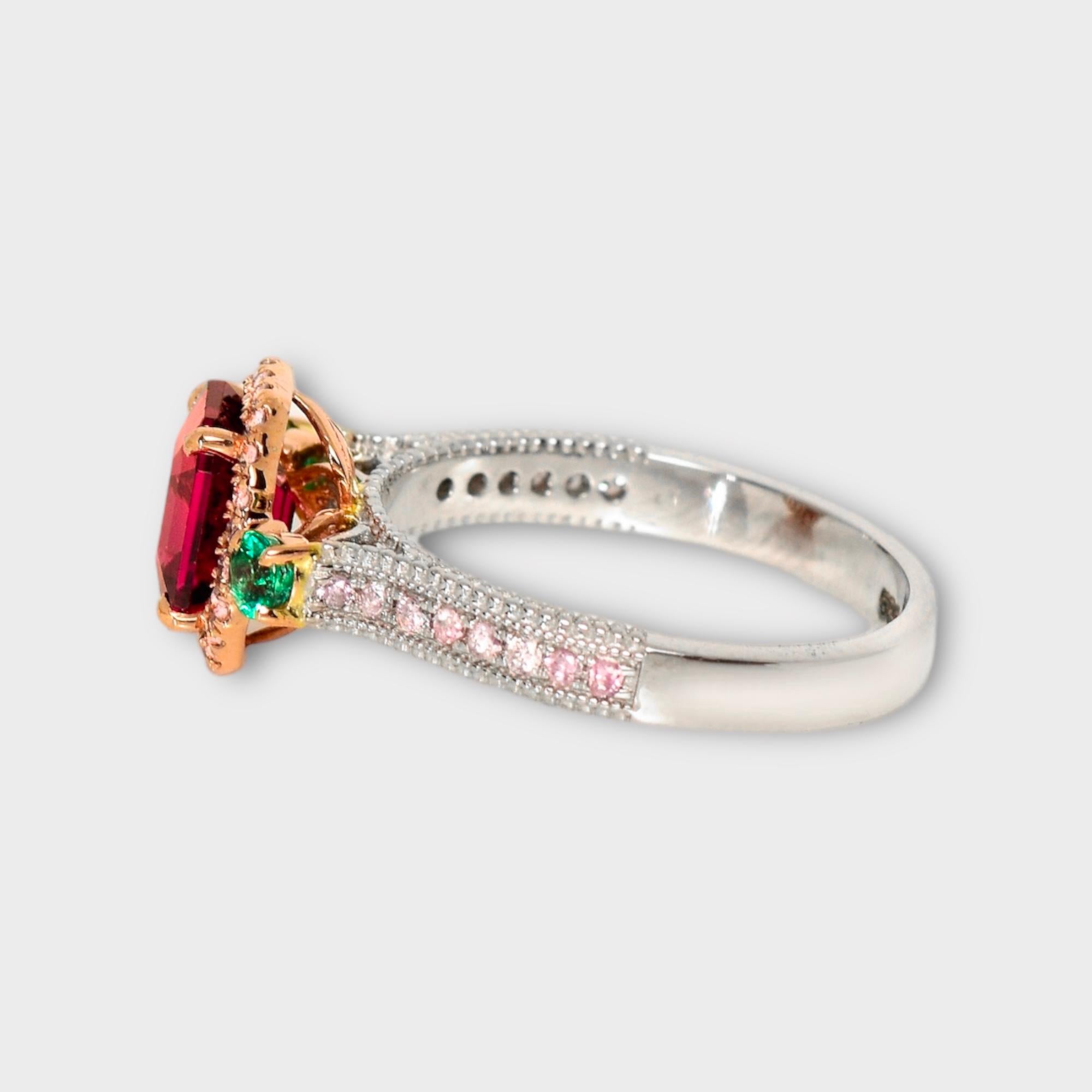 IGI 1.60 Ct 14K White Gold Intense Red Spinel&Pink Diamonds Engagement Ring For Sale 1
