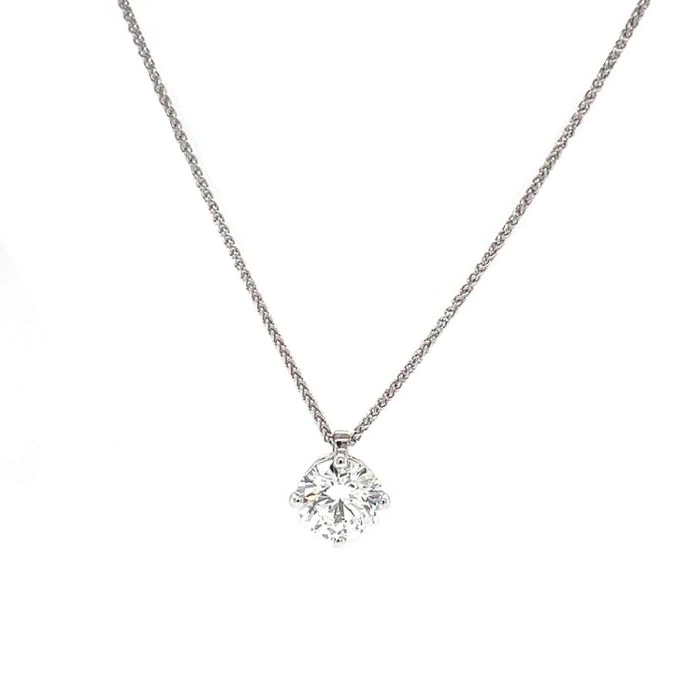 Round Cut IGI 1.60ct Round Natural Diamond J Color Si1 Clarity Platinum Pendant Necklace For Sale