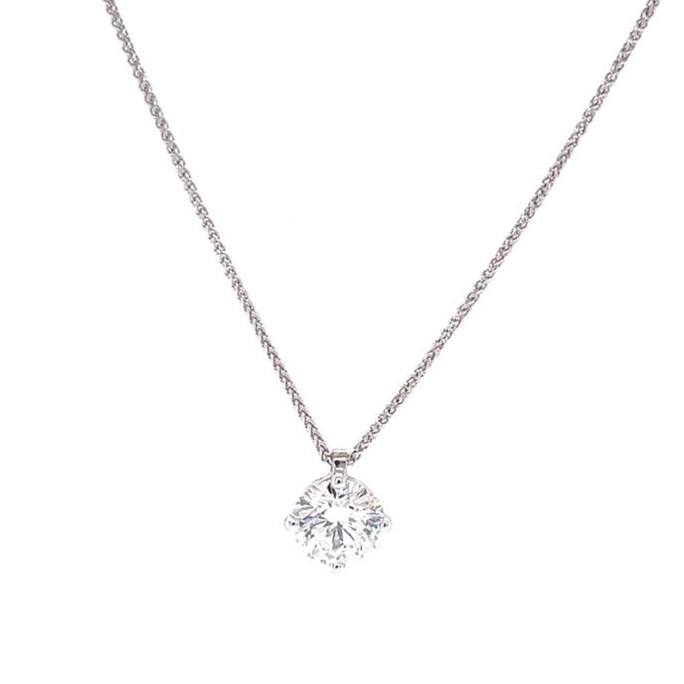 IGI 1.60ct Round Natural Diamond J Color Si1 Clarity Platinum Pendant Necklace In Excellent Condition For Sale In Aventura, FL