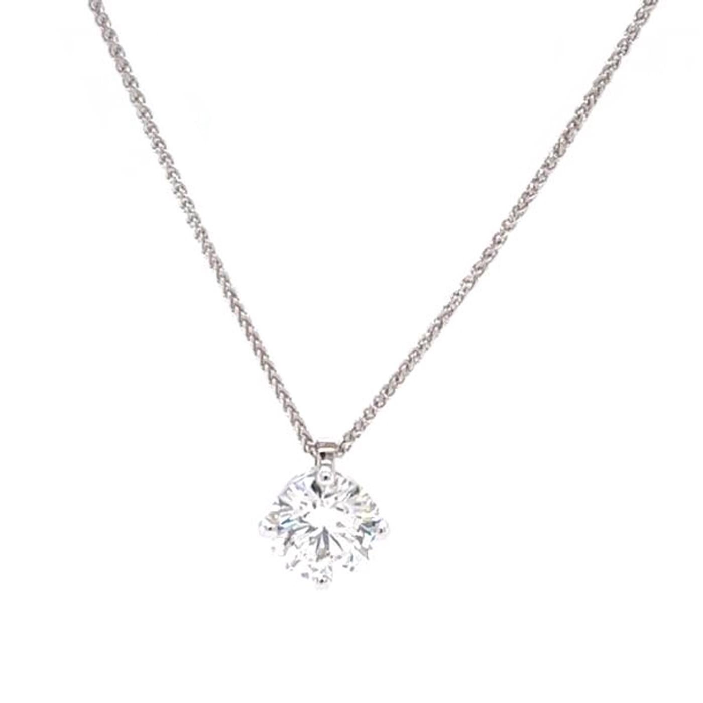 Women's IGI 1.60ct Round Natural Diamond J Color Si1 Clarity Platinum Pendant Necklace For Sale