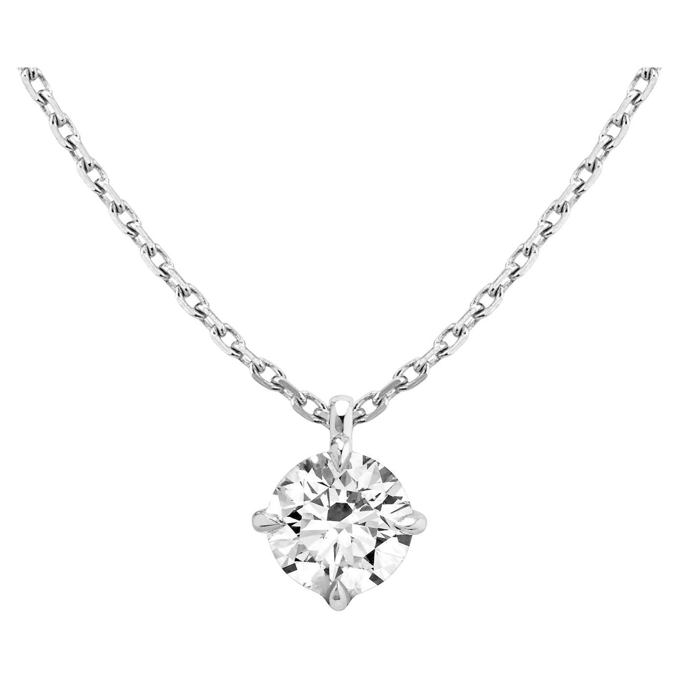 IGI 1.60ct Round Natural Diamond J Color Si1 Clarity Platinum Pendant Necklace For Sale