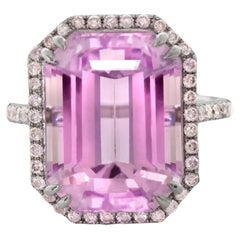 IGI 16.25 ct Natural Pink Kunzite with Pink Diamond Engagement Ring