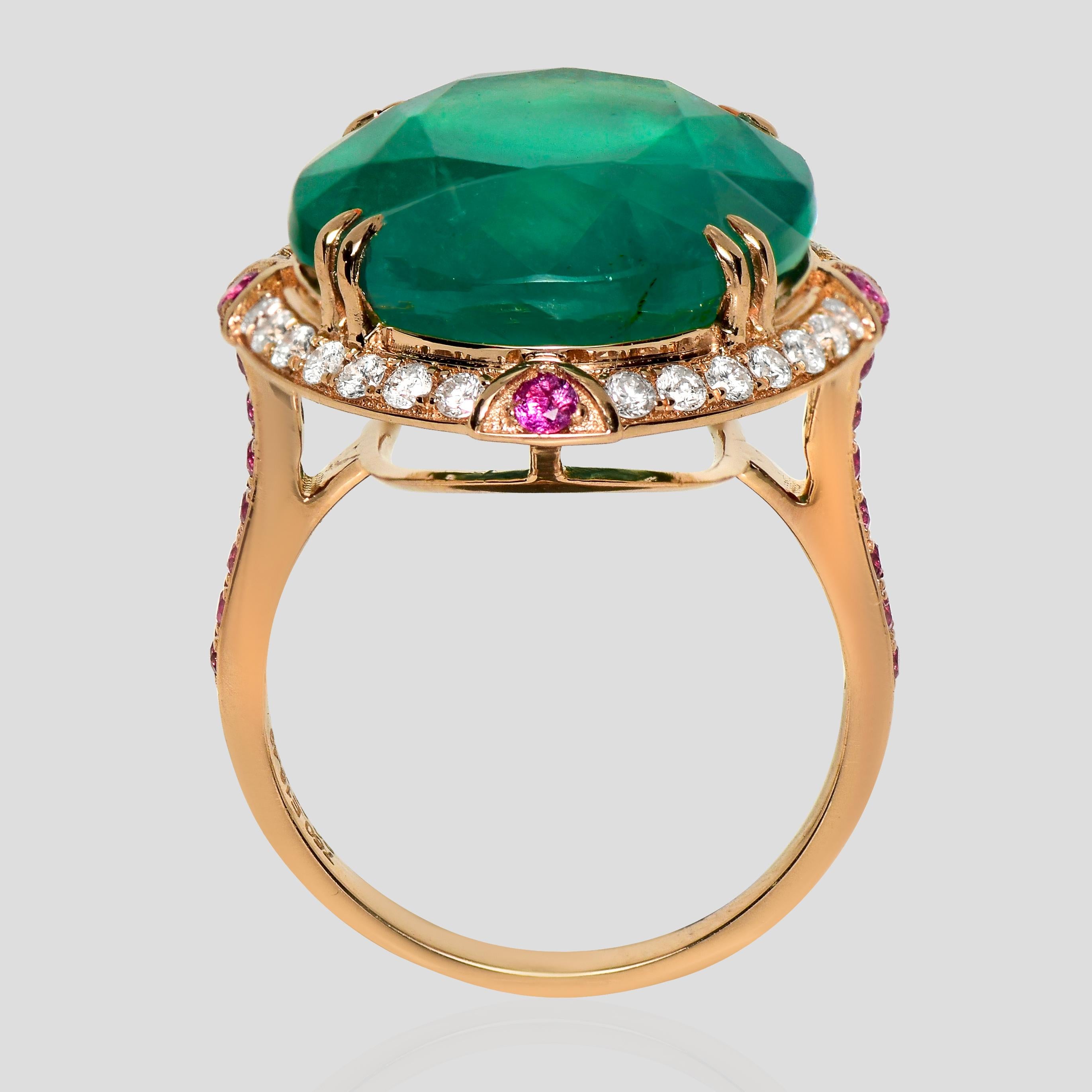 IGI 16.49 Ct 18K Rose Gold Vivid Green Emerald Diamond Cocktail Ring im Zustand „Neu“ im Angebot in Kaohsiung City, TW