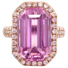 IGI 16.70 ct Natural Pink Kunzite with Pink Diamond Engagement Ring