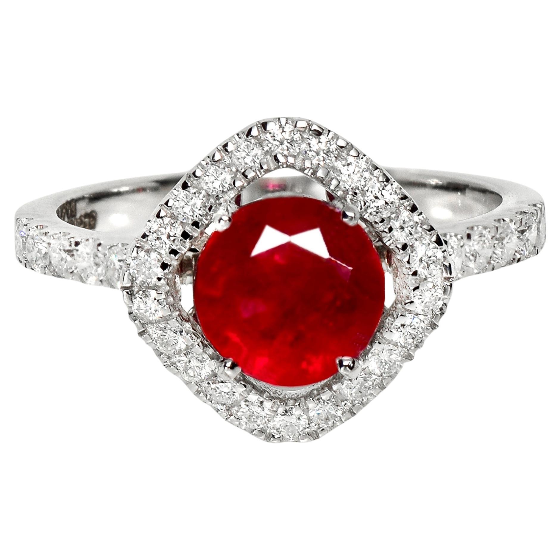 Bague de fiançailles en or blanc 14K IGI 1.69 ct Rubis de forme ronde