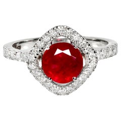 IGI 1.69 ct 14K White Gold Round Shape Ruby Engagement Ring